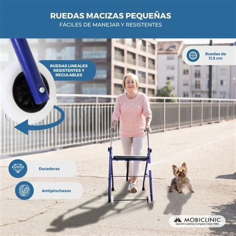 Andador Para Ancianos Plegable Asiento 2 Ruedas Azul