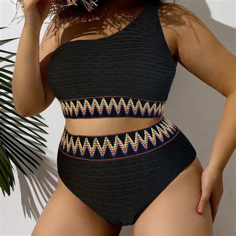AGWOLF Plus Size Bikini Sets For Women Tummy Control Bathing Suits One Shoulder Swimsuit
