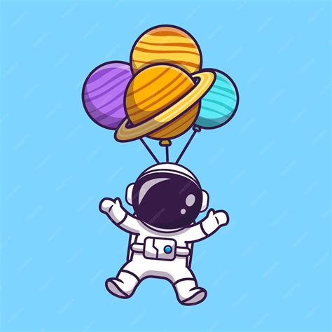 Lindo Astronauta Flotando Con Globo De Planeta En La Ilustración De Dibujos Animados De Espacio