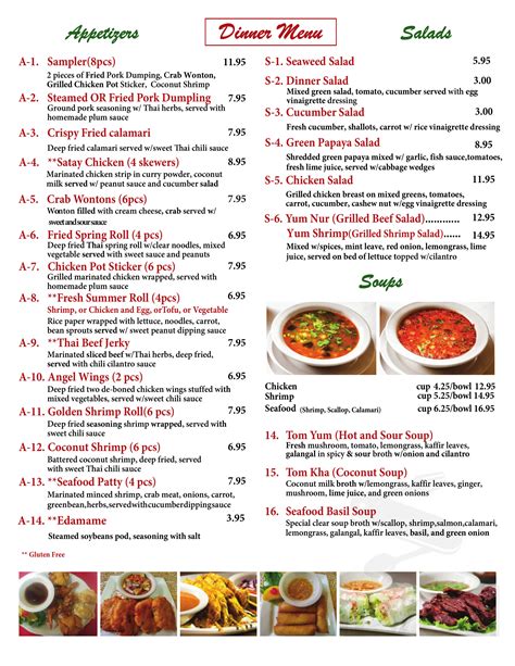 Original A Taste Of Thai Menu In Fayetteville Arkansas Usa