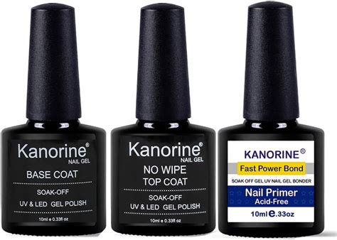 Kanorine UV LED 10ml Nail Gel Polish 3 In 1 Set Nail Primer Base Coat