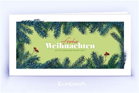 Moderne grüne Weihnachtskarte mit Tannenzweigen 2752 Eco Cards