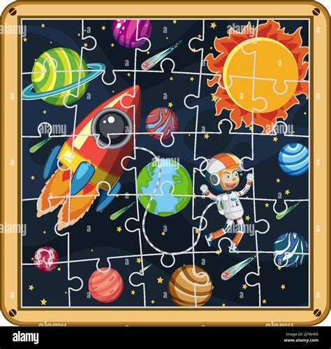 Astronaut In Space Photo Puzzle Game Template Illustration Stock Vector