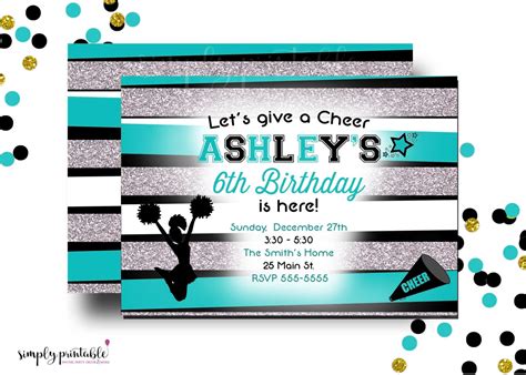 Cheerleading Birthday Invitation Girls Birthday Invite