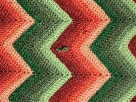 Vintage Ripple Crochet Afghan Retro Striped Shades Of Green And Brown