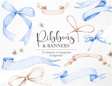 Watercolor Ribbon Clipart Watercolor Bow Clipart Blue Etsy