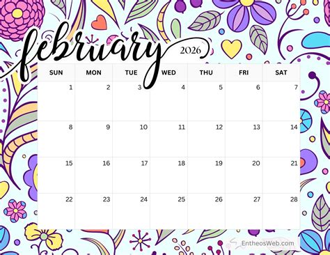 Free February 2026 Printable Calendars | EntheosWeb