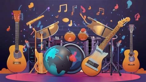 Premium Photo | A colorful background with music instruments and a guitar