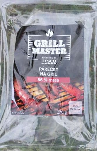 Grill Master Párečky na gril Tesco kalorie kJ a nutriční hodnoty