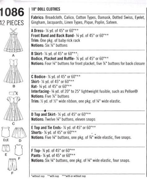 18 Doll Clothes Sewing Pattern Dress Top Skirt Pants Simplicity 1086