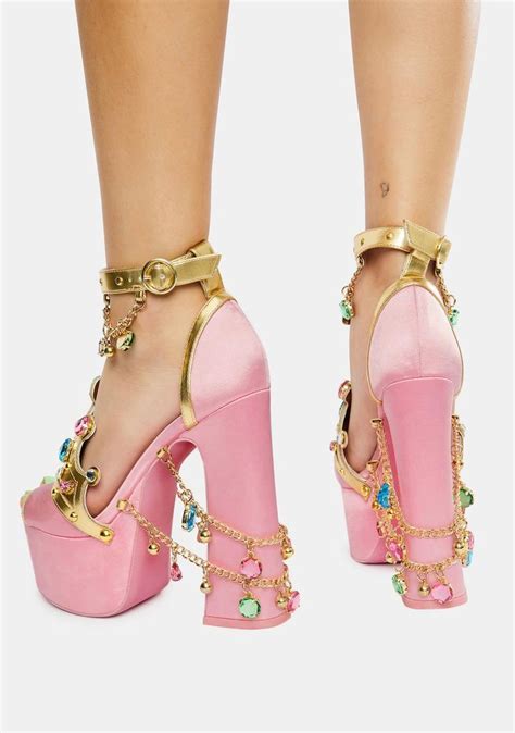 Sugar Thrillz Crown Charm Platform Heels Pink Heels Platform Heels