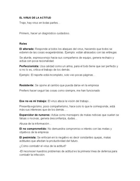 EL Virus DE LA Actitud - El documento habla sobre los roles que