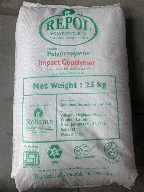 White C015EG Reliance PP Impact Copolymer Injection Moulding Granules