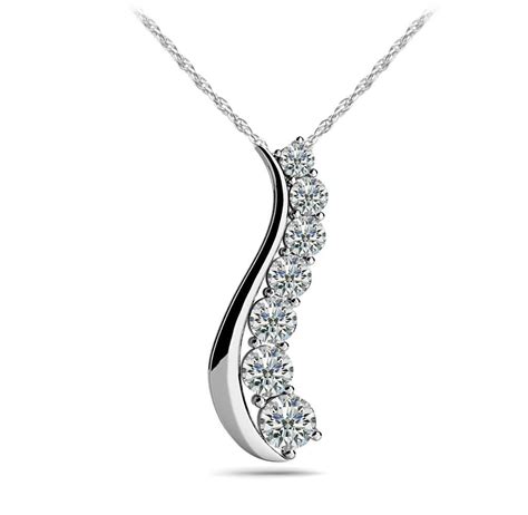 Solid Curve Diamond Journey Necklace In K K Or Platinum