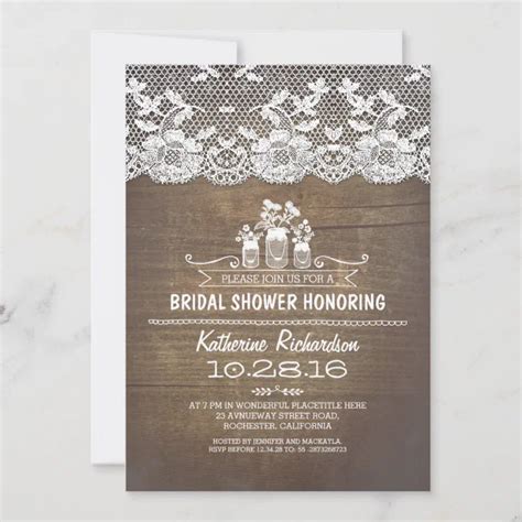 Rustic country mason jars lace bridal shower invitation | Zazzle