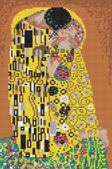 The Kiss By Klimt Cross Stitch Pattern PDF Chart Famous Painting Modern