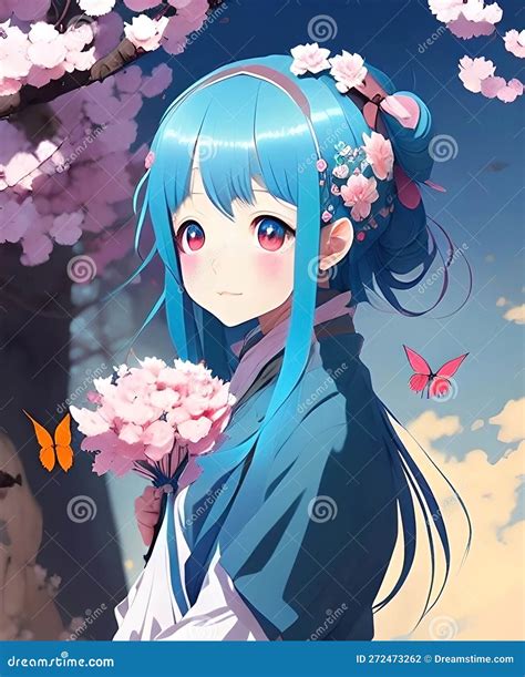 Cute Anime Girl with Sakura Flowers Background, Japanese Fantasy ...