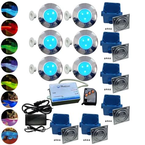 Kit Refletor Piscina Para 96m2 Rgb 9w Inox E Plug Rosca 1 2