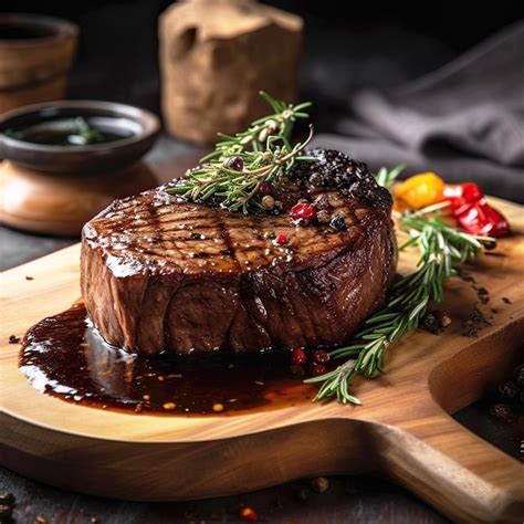 Premium Ai Image Juicy Beef Rib Eye Steak Slices On Wooden Board With