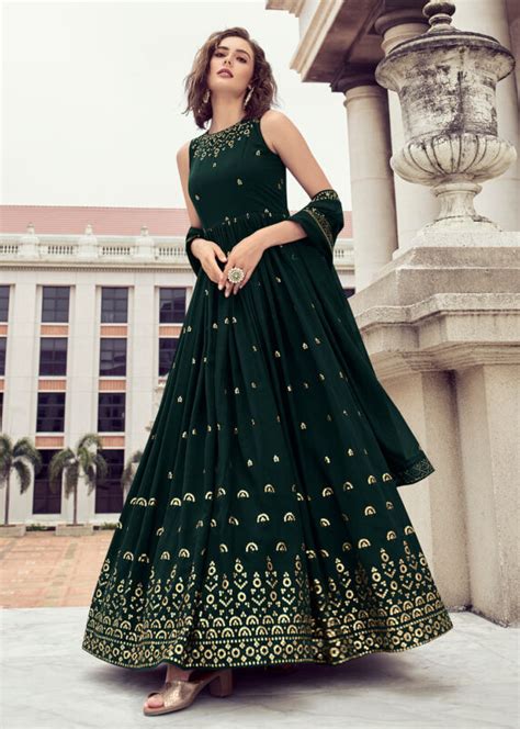 Dark Green Heavy Designer Work Wedding Special Anarkali Gown Indian