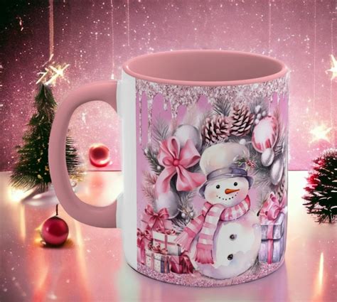 Pink Snowman Christmas Coffee Mug Winter Snowman Mug Christmas T Cute Holiday Coffee Mug