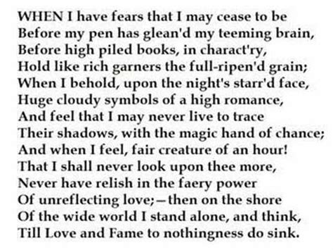 When I Have Fears That I May Cease To Be By John Keats Read By Tom O