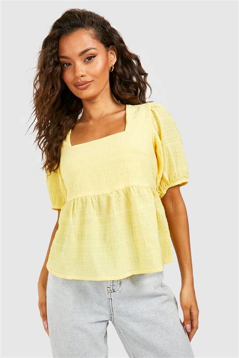 Textured Puff Sleeve Smock Top Boohoo Uk