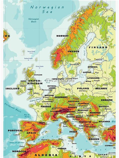 "physical map of EUROPE topographic map of EUROPE with Country names, Capitals and Major Lakes ...