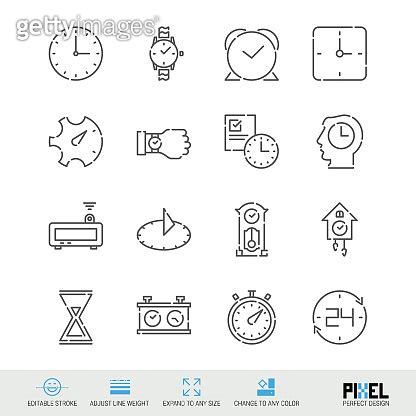 Vector Line Icon Set Time Related Linear Icons Clock Symbols