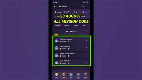 TapSwap Code Today 20 August All Mission Code TapSwap TapSwap Today