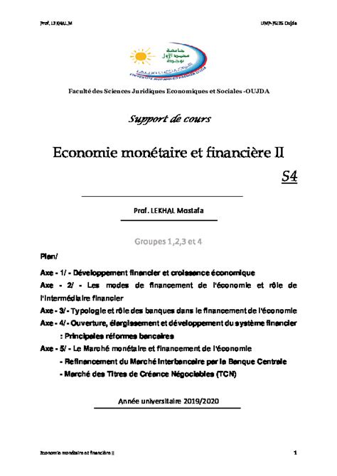 Economie Mon Taire Et Financi Re Ii Support De Cours Pdfcoffee