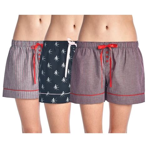 Casual Nights Womens 3 Pack Cotton Woven Lounge Boxer Shorts