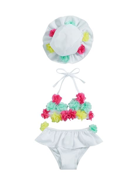 Baby Girls Swimsuits Pcs Bathing Suits Flower Bikini Tie Up Halter Tank Tops Ruffles Shorts Hat