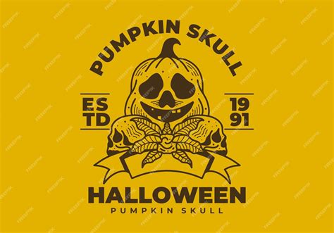 Premium Vector Vintage Illustration Of Halloween Pumpkin And Skull