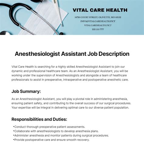 Free Anesthesiologist Assistant Job Description Template - Edit Online ...