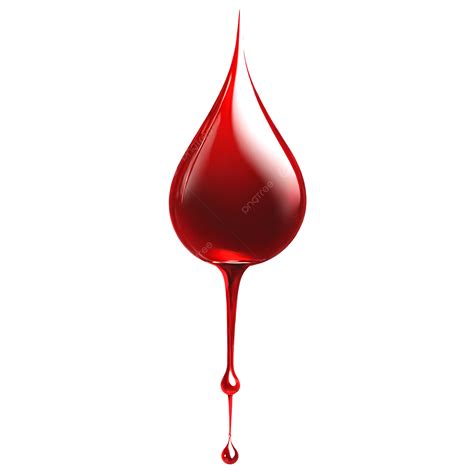 Realistic Red Drop Of Blood Flowing Down On Transparent Background