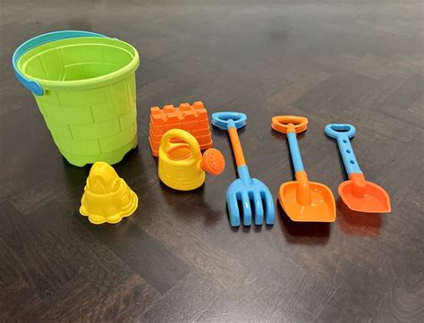 Beach Toy Set Bucket Moulds Rake Spade Water Can Large Kids Outdoor