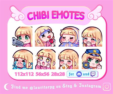 Cute Chibi Girl Emote Pack For Twitch Straight Blonde Hair With Bangs Green Eyes And Fair