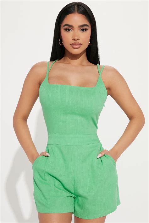 Mia Linen Romper Green Fashion Nova Rompers Fashion Nova