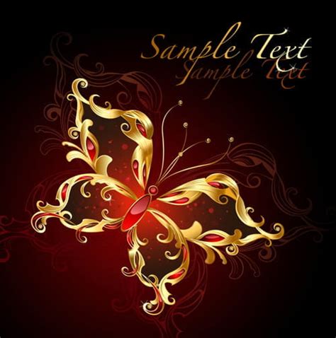 Gold Butterfly With Ornament Background Vector Eps Uidownload