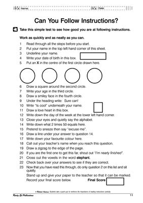 Can You Follow Instructions Activity Sheet Ready Ed Worksheets Library