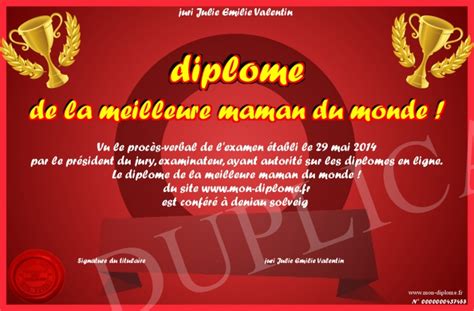 Diplome De La Meilleure Maman Du Monde