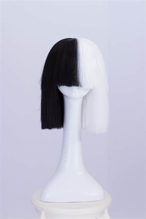 Sia Half Black And White Wigs Short Bangs Cover Nose Halloween Party