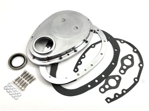 1955 86 Small Block Chevy 2 Piece Aluminum Timing Chain Cover Kit Polished Racing Power Company