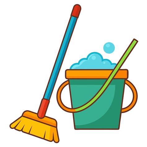 Mop And Bucket Clipart Cartoon Style Vector Illustration Premium Ai