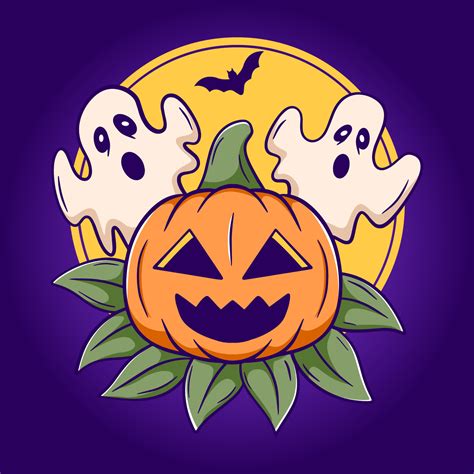 Cute pumpkin and ghost, funny halloween cartoon illustration 10819997 Vector Art at Vecteezy