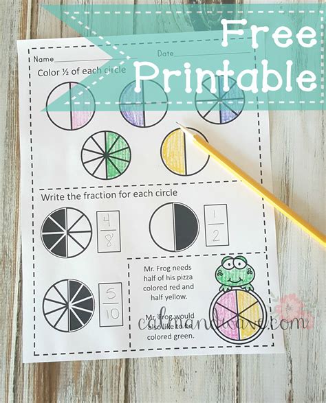 Free One Half Fraction Printable Worksheet Calm And Wave