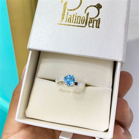 Anillo Compromiso De Plata Azalea Topacio Sky Blue Platino Per