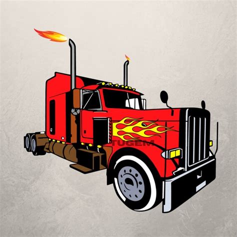 Semi Truck With Flames Svg Big Mack Truck Svg Vehicle Svg Etsy