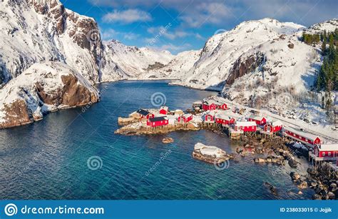 Sea Landscape Of Nusfjord Village And Harbour At Flakstadoya Island